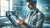 Врач анализирует голографический рентген