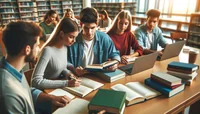 Студенты учатся в библиотеке