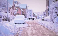 Розовые заснеженные домики
